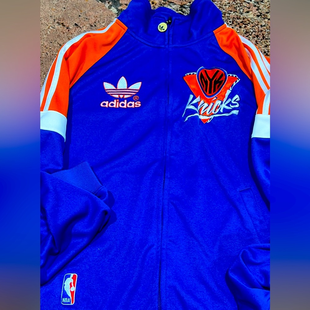 Adidas men’s small Royal Blue and Bright Orange Knicks Jacket